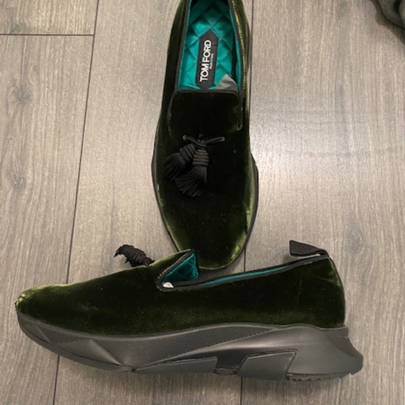 Tom Ford Turner Tasselled Velvet Green Sneakers Size 11 - Picture 7 of 16